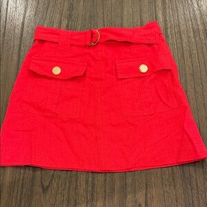 Forever 21 Bright Red Mini Skirt with Belt & Gold Buttons